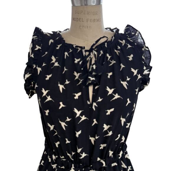 Misa Dress Size XS Navy Blue Hummingbird Novelty Print Martina - Picture 2 of 8